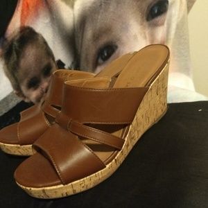 Cork wedge slide on sandals